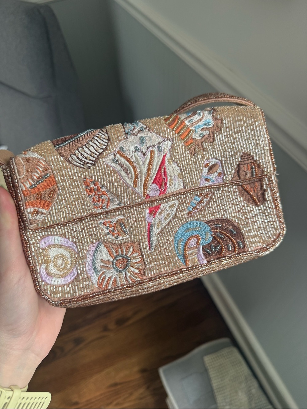 Anthropologie Beaded Seashell Shoulder Bag